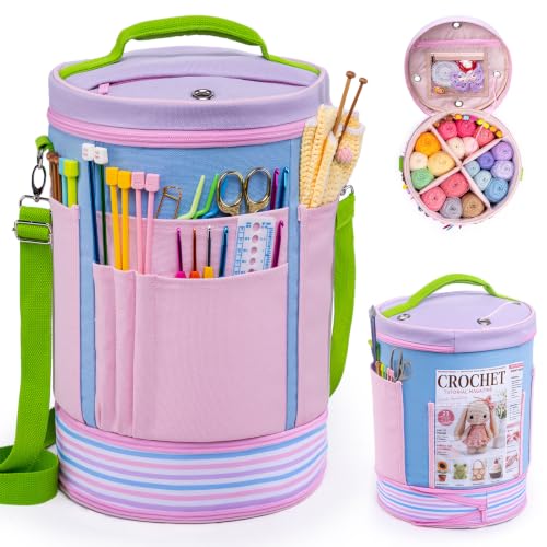 Canvas Yarn Storage Organizer with Removable Dividers, Crochet&Knitting Bag - color: Cotton Candy