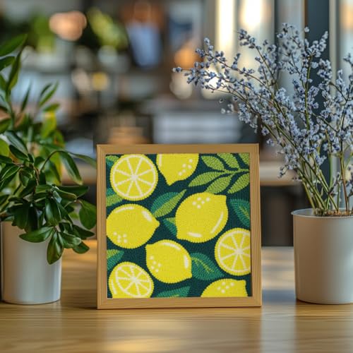 Doodlream Lemon DIY Punch Needle Embroidery Kit for Adult Beginner, 9.4" Lemon Punch Stitching Craft Set for Starter with Frame, Fabric Pattern, Threader, Yarn, Pinch Needle - color: Lemon