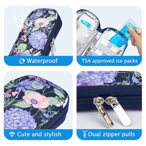 YOUSHARES Insulin Cooler Travel Case, Diabetic Travel Case TSA Approved with 2 Ice Packs for GLP-1, for Ozempic, for Insulin Pens and Insulin Vials for Daily & Travel - color: Hydrangea