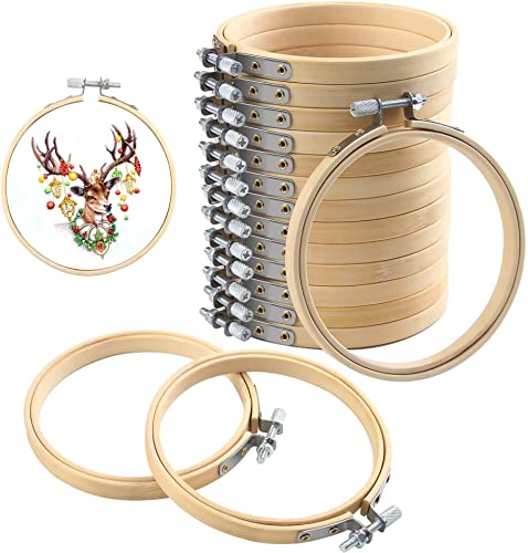 FEBSNOW 16Pcs 4 Inch Embroidery Hoops Adjustable Circle Cross Stitch Ring - style: 4 Inch