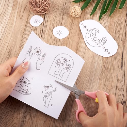 Magibeads 52 Patterns Water Soluble Embroidery Patterns Sun Crescent Moon Witchy Hand Patterns Stick and Stitch Transfer Embroidery Paper for Adult Beginners Hand Sewing Starter Kit - color: Witchy