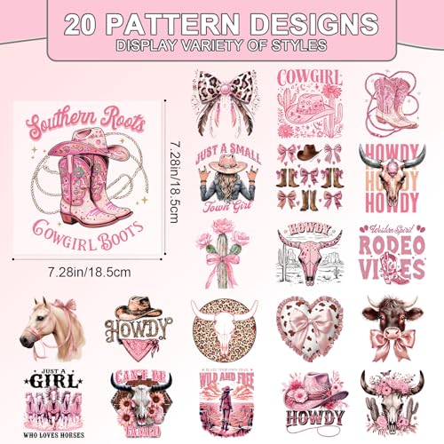 20 Pcs Western Cowgirl DTF Transfers Ready to Press DIY Clothes - color: Western Cowgirl