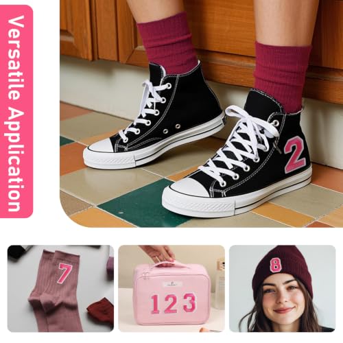 50 Pcs Iron on Numbers Patches for Fabric Tote Bags Hats Clothing Pink - color: Pink, size: Numbers Only