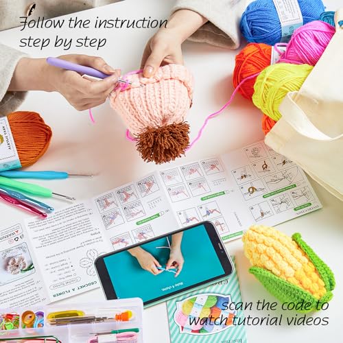 INSCRAFT Crochet Kit for Beginners Adults, 18 Large Acrylic Yarn Skeins 1800 Yards Yarn, 105 PCS Crochet Kit with Hooks Yarn Set,Includes Canvas Tote Bag, Ideal Starter Pack for Professionals - size: 105 Piece Crochet Kit