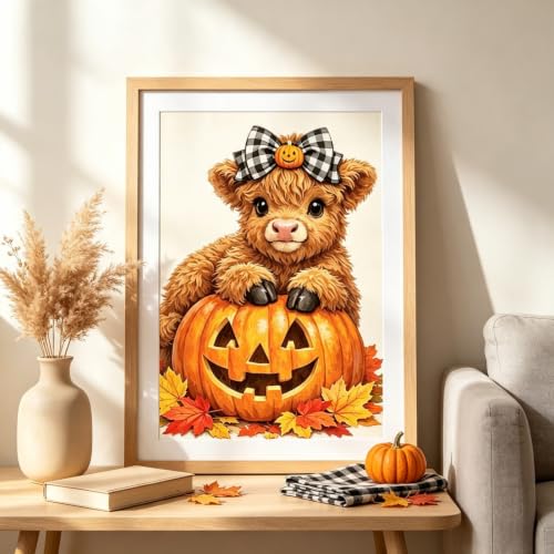 Highland Cow Diamond Painting Kits for Adults, Fall AutumnDiamond Art - color: KM1297-1