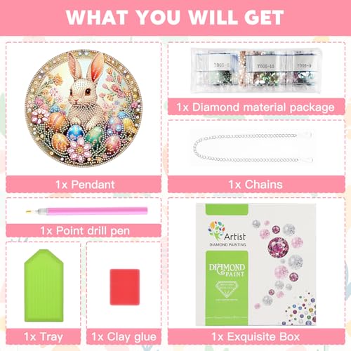 NAIMOER Easter Rabbit Egg Diamond Art Hanging Kits for Adults, 5D Special Shaped Rhinestone, DIY Spring Diamond Art Painting Window Pendants Home Garden Wall Hanging Ornament Kits, Double Sided - color: Easter 09