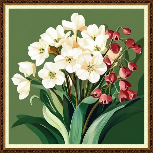 Redxing Counted Cross Stitch Kit for Beginners,Unprinted Needlepoint Kits for Beginners Cross Stitching Embroidery Kit 11CT Stitches kit-Beautiful Flowers 18x18 inch - color: KitColors12
