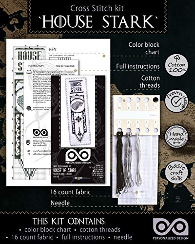 Personalized.Design Cross Stitch Kit House Stark - DIY Father's Day Gift - Hand Embroidery Bookmark with GoT Pattern - color: House Stark