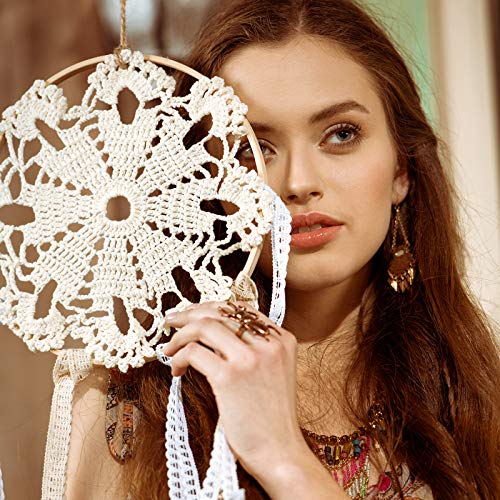 Jetec 14 Pcs Wooden Bamboo Floral Hoop 7 Sizes Set Macrame Craft Rings Wreath Round Wooden Hoops for DIY Wedding Wreath Decor Dream Wall Hanging Catcher Crafts Making