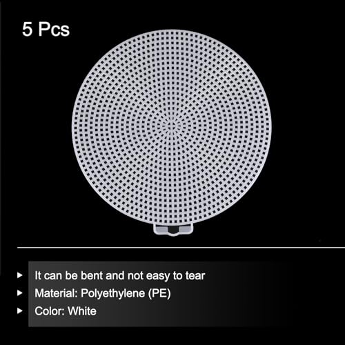 MECCANIXITY 5pcs 6" Plastic Mesh Canvas Sheet 13 Count Round Needlepoint Blank Canvas for Embroidery Knit Crochet Acrylic Yarn Crafting, White - size: 6"