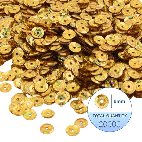 Mandala Crafts 6mm Cup Round Holographic Gold Sequins for Sewing Embroidery - color: Holographic Gold, size: 6mm Cup Sequins