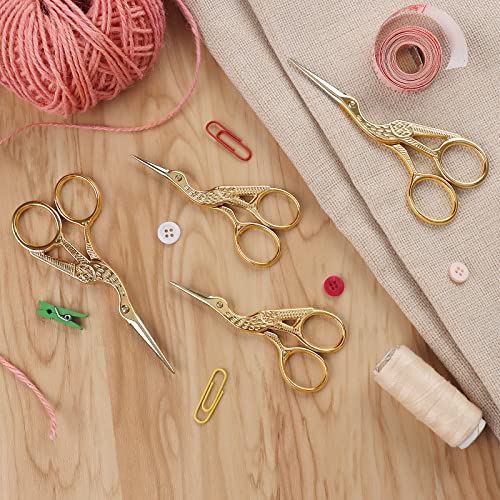 Asdirne Gold Embroidery Scissors, 4 Pcs, 3.6"*2+4.5"*2, Stainless Steel, Sharp Tip, Compact, Ambidextrous - color: Gold