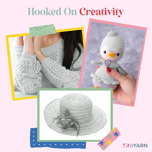 TROYARN Summer (2- Skeins Pack) Silk Effect Hand Knitting Yarn Crochet Art Lace Craft 100% Microfiber Acrylic 2x100 gr (2x383 yds) (1051055 - Sugar White) - color: 1051055 - Sugar White, size: 2 Skein