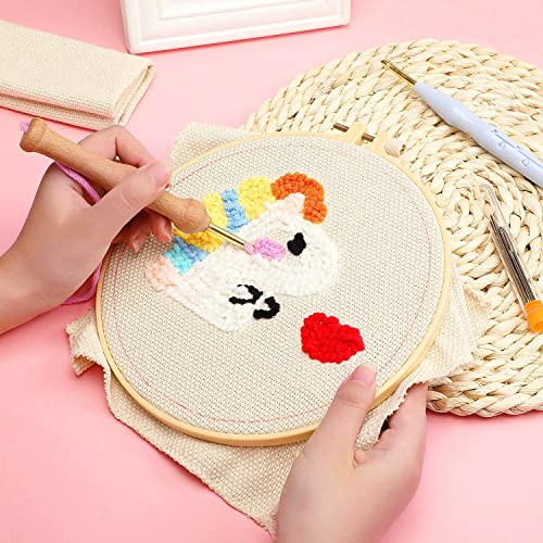 Allazone Embroidery Kit - 17 Pcs with 3 Plastic Hoops, 3 Punch Needles, 12 Colors, Big Eye Needles & Threaders - color: 3 PCS Plastic Hoops