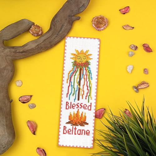 Povitrulya Cross Stitch Bookmark Kit Wheel of the Year: Beltane – Counted DIY Embroidery Set for Adults & Beginners, Pagan May Day Fire Festival Wiccan Floral Gift - color: Beltane
