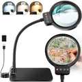 30X 10X Large Magnifying Glass with Light and Stand,LED Magnifier Desk Lamp - color: Black