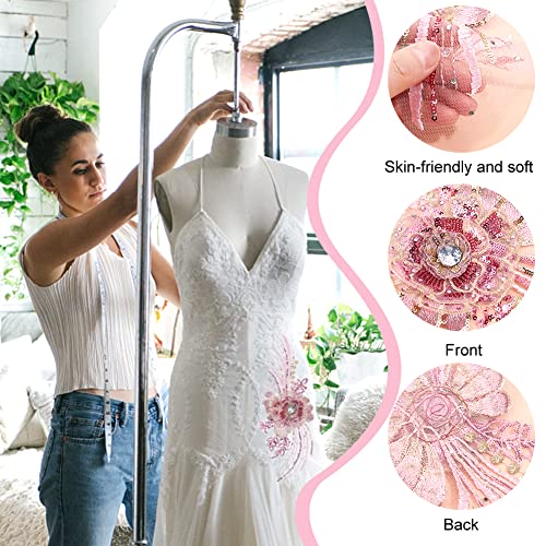 NBEADS 2 Pcs 3D Flower Lace Embroidery, Floral Embroidered Lace Patches with Sequin Nail Bead Tulle Applique Sew on Patches for Clothing Wedding Dress Lace Fabric DIY Decoration, Hot Pink - color: Hot Pink Flowers with Sequin-2 Pcs