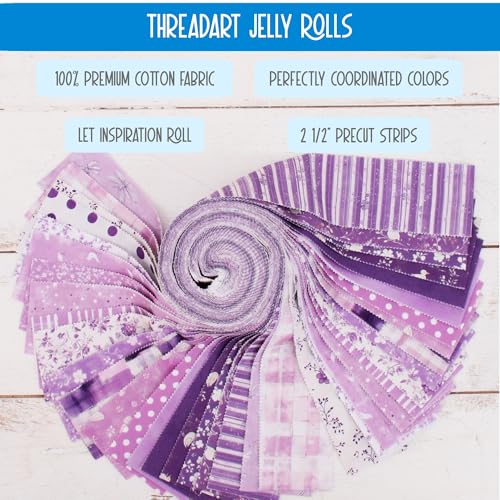 Threadart Purple Prints Jelly Roll - 40 Precut 2.5" Cotton Strips - color: Purple Prints