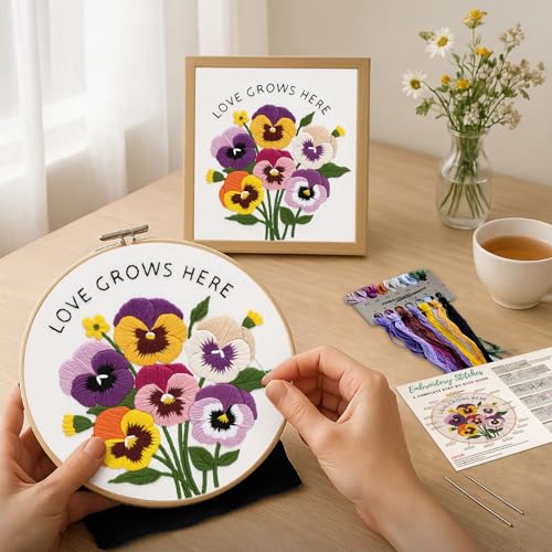 Nuberlic Embroidery Kit for Beginners, Pansy Needlepoint Kit - color: Pansy