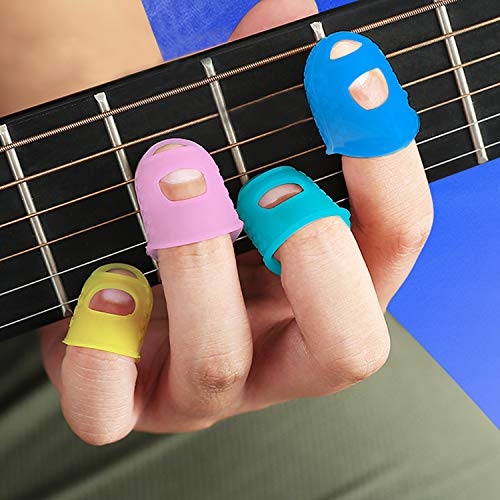 AUGSUN 50pcs Silicone Guitar Finger Guards 5 Sizes Fingertip Protectors