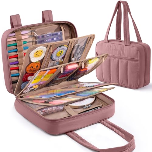AMOIGEE Sewing Bag Organizer with 17 Clear Pockets and Tool Holders - color: Brier Rose