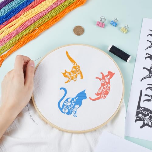 CRASPIRE 2 Sheets Black Cats Flowers Water Soluble Embroidery Patterns Stabilizers Hand Sewing Stick and Stitch A4 Transfers Fabric Wash Away Pre-Printed Self Adhesive for Beginner Cloth Sewing Lovers - style: Cat 2 Sheets