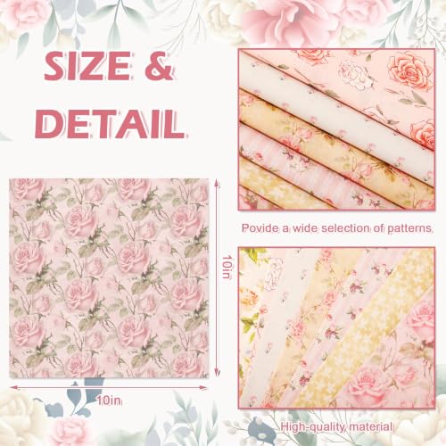 JarThenaAMCS 60Pcs Floral Cotton Fabric Bundles Pink Retro Floral Fabric Squares Spring Summer Quilting Patchwork for DIY Handmade Sewing Crafting, 10 x 10 Inch