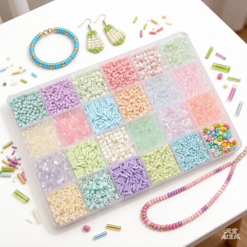 24 Grid Rainbow Glass Seed Bugle Tube Beads Jewelry Making DIY Craft Kits - color: Rainbow, size: 24 Grid