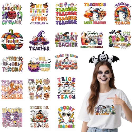 Halloween DTF Transfers Ready to Press, Iron on Decals for T-Shirts - color: Halloween Teacher