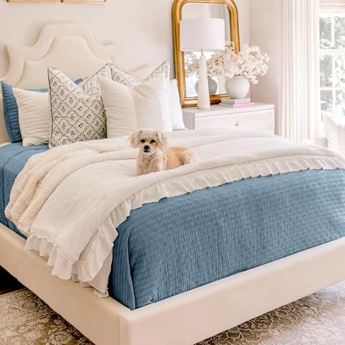 EVERGRACE x Kinsey Walsh 100% Cotton Cross Stitch Quilt, King, Dusty Blue - color: Dusty Blue, size: King/Cal King (108" X 96")