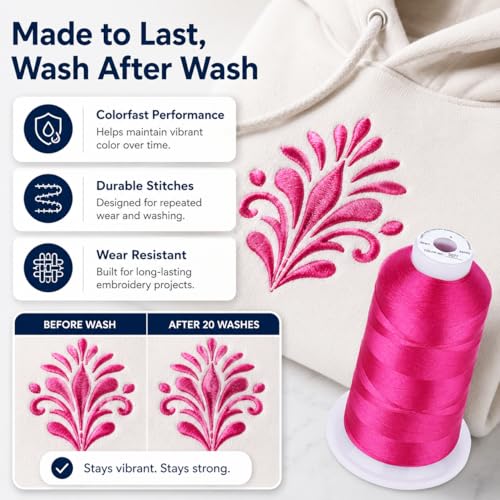 Simthread 5500Yds Embroidery Thread 5000M, 40WT 100% Polyester Machine Embroidery Thread, High-Yardage Spool for Brother, Singer, Janome, Babylock, Husqvarna Machines, Fuchsia S077 - color: Fuchsia S077