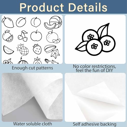 CRASPIRE Fruit Water Soluble Embroidery Stabilizers Hand Sewing Stick and Stitch Transfers Paper Wash Away Pre-Printed Self Adhesive Patterns for Bags Cloth Sewing Lovers Beginner Needlework - style: Fruits