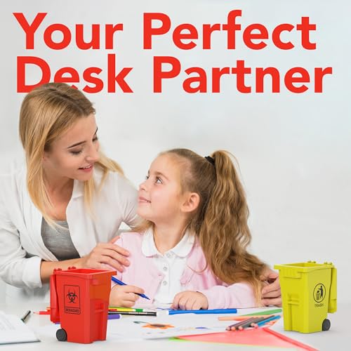 Wiosi Mini Trash Can Pencil Holder for Desks, Red/Yellow - color: Red-Yellow, size: 5"