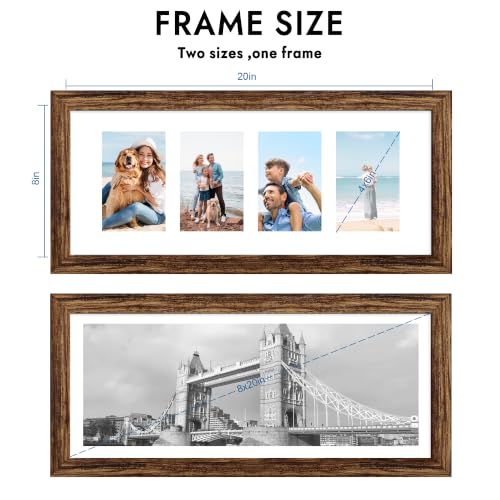 Hongkee 8x20 Picture Frame, Collage Four 4x6 with Mat, Wood Style,1 Pack - color: Rustic Brown, size: 8X20 in