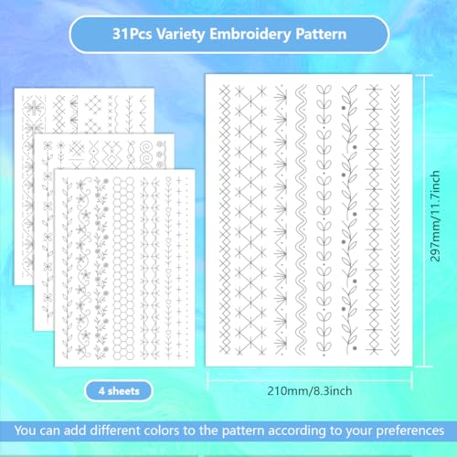 ORIGACH 4 Sheets Water Soluble Embroidery Patterns Stabilizers - 32 Pcs Pre-Printed Simple Lace Borders Motifs Designs - Stick & Stitch Embroidery Paper for Hand Sewing Lovers - color: Simple Lace Borders