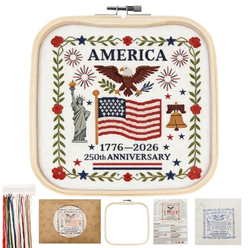 US 250th Anniversary Embroidery Kit, Patriotic Embroidery Kits for Beginner - color: 250th Anniversary