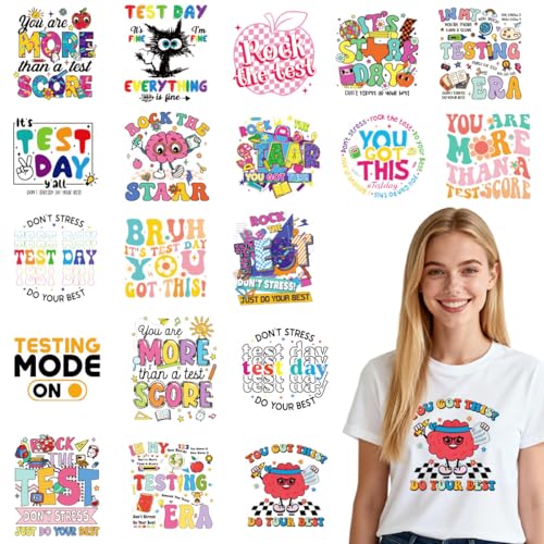 20Pcs Test Day Dtf Transfers Ready to Press Testing Day Iron on Transfers for Tshirts Last Day of School Heat Transfer Vinyl Stickers for Clothing Pillows Bag DIY Crafts - color: Test Day