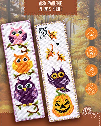 Povitrulya Halloween Owl - Counted Cross Stitch Kit with Halloween Pumpkin Jack-o'-Lantern - DIY Hand Embroidery Bookmark - color: Owl