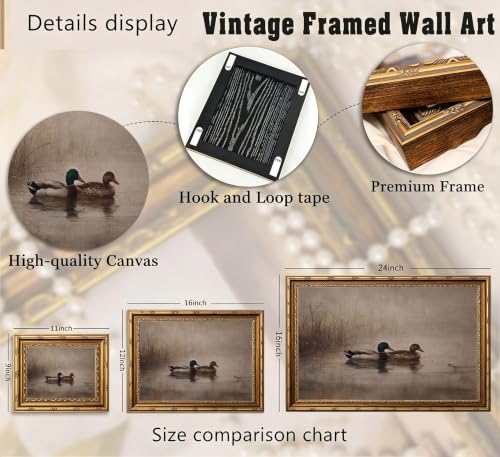 Gold Framed Vintage Mallard Duck Canvas Wall Art Farmhouse Cottage Hunting Wild Duck Painting Picture Wall Decor Poster Prints Artwork for Bedroom Office Home Decoration - color: Duck, size: 11"L x 9"W
