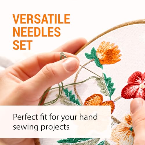 VONEEDL 55 PCS Large Eye Sharp Needles - Easy to Thread Big Eye Sewing Needles, Embroidery Needles (6 Sizes) - size: 55 Needles