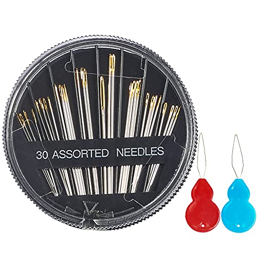 Eketirry Premium Hand Sewing Needles，30-Count Assorted Needles for Sewing Repair, 6 Different Sizes Sewing Needles with 2 Threaders (Black,1) - style: Black