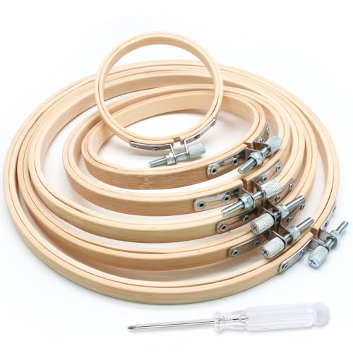 Biaungdo 6 Pcs Embroidery Hoops Set, Round Wood, 3/4/5/6/7/8 Inch - style: 6 Sizes