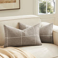 2 Packs Grid Embroidery Lumbar Pillow Covers 12x20in Cocoa Brown - color: Cocoa Brown, size: 20" x 12" (Pack of 2)