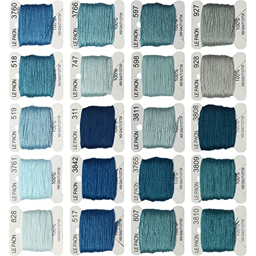 Embroidery Floss bobbins - Cross Stitch Threads - Friendship Bracelets Floss - Crafts Floss - 20 Bobbins Per Pack Embroidery Floss, Bright Turquoise Gradient - color: 828-927