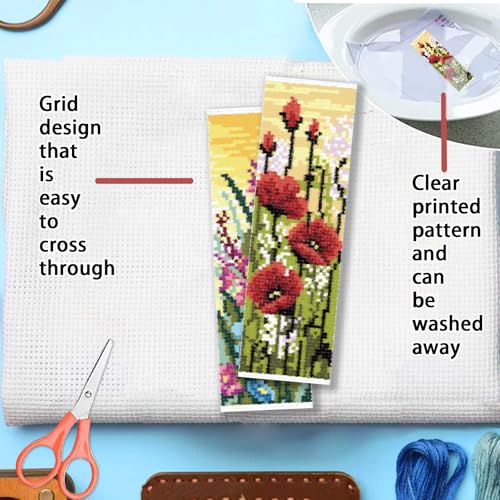 FREEBLOSS 6 Set 11CT Cross Stitch Bookmark Kit 8x2.4inch Wild Flowers - style: Wild Flowers