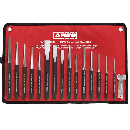 ARES 50005-16-Piece Punch and Chisel Set - Tapered, Pin, Center Punches & Cold Chisels for Various Applications - size: 16-Piece Punch and Chisel Set