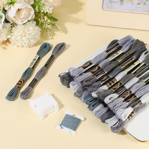 24 Skeins 6 Strands Variegated Grey Embroidery Thread for Craft - color: Gray