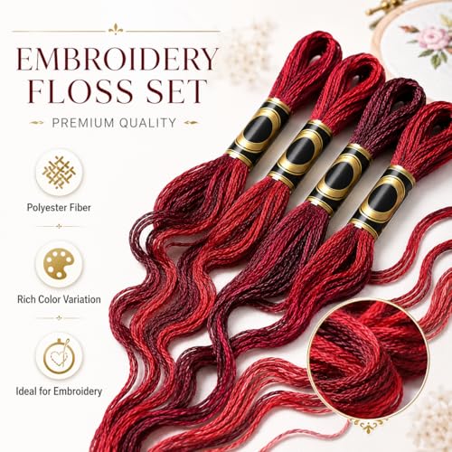 FASHEWELRY 10 Skeins Dark Red Embroidery Floss Friendship Bracelet String Threads 6-Ply 0.5mm Cross Stitch Embroidery Thread for Sewing Bracelet Making Stitching Crafts - color: Dark Red, size: 0.5mm