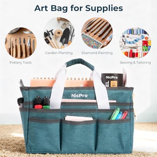 Nicpro Craft Art Bag, Art Tote Bag with Multiple Pockets for Supply Storage - size: Small