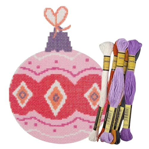 Howie's Christmas Needlepoint Needlepoint Kits, 18CT Printed Embroidery Pattern Starter Kits, Stamped Patterns Canvas Kits(Christmas Ball-Colored 11,4x4inch) - color: Christmas Ball-Colored 11